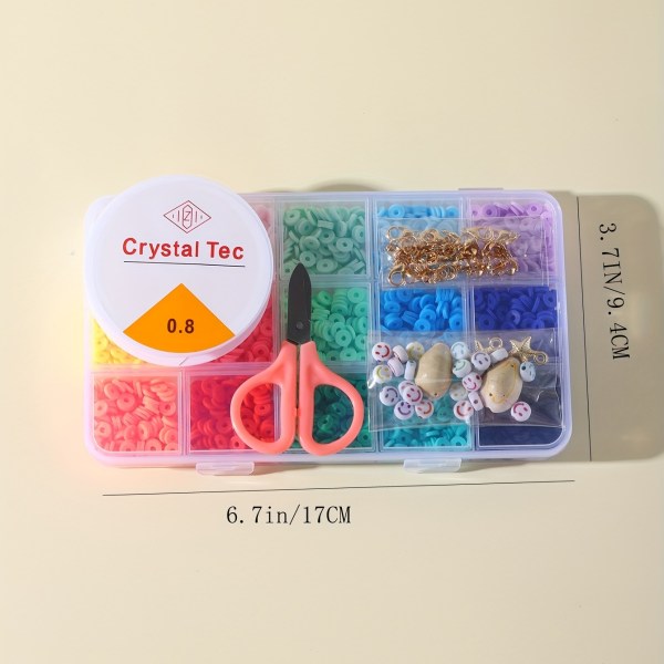 1 låda/15 galler bohemisk stil färgglad platta rund polymerlera pärlor Kit med skal Sjöstjärna tillbehör och verktyg, smycken gör kit för DIY 15 Colors