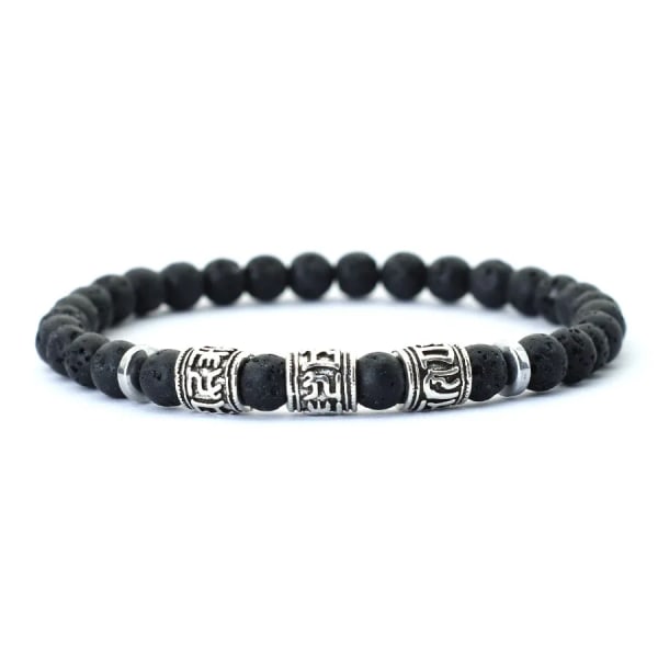 Noter Mantra Armband For Men 6mm Howlite Lava Tiger Eyes Beads Braslet Viking Accessoarer Pulseras Para Hombre Tibet Armband Lava