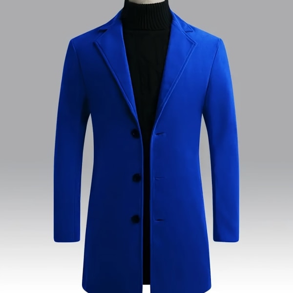 Klassisk design trenchcoat, mäns semi-formella Button Up Lapel Overcoat för höst och vinter verksamhet Blue XS(44)