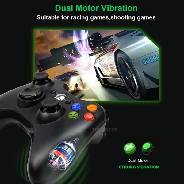 Kabelansluten kontroll för Xbox 360, spelkontroll med dubbla vibrerande turbo (Obs: Inte för Xbox 360-konsoler och utan hörlurar stöds inte) Blue