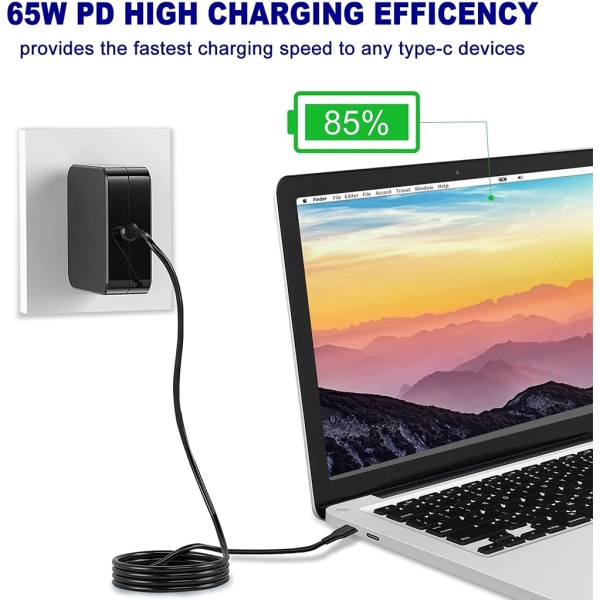 65W USB C Power Typ C Power PD Wall Snabbladdare Fort Mac Book Pro, Dell Latitude, Lenovo, Huawei Matebook, HP Laptops EU plug