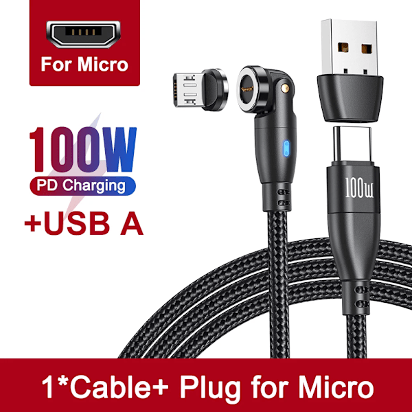 Aufu 5A Magneettinen Usb C -kaapeli Realme Huawei 100W Pikalatausjohto Samsung Laptop Micro Magnet Char. Usb-kaapeli Black for Micro 1.8m