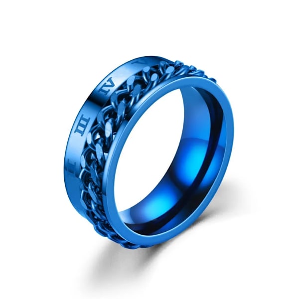 Romerska Siffror Rostfritt Stål Kedja Roterande Ångest Svarta Ringar För Män Fidget Metal Spinner Knuckle Ring Anillos De Hombres ring-blue 8