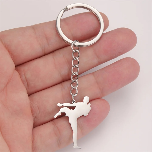 Min Form Taekwondo Høj Kick Nøgleringe Til Mænd Rustfrit Stål Sport Charm Karate Jiu Jitsu Nøglering Smykker Mænd Drenge Fitness Gaver F Gold Color