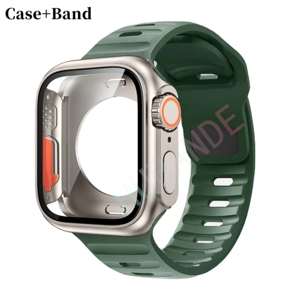 Silikonrem+ case För Apple Watch Case 44mm 45mm 41mm 40mm Skärmskydd Byt till Ultra For iWatch Series 8 7 SE 6 5 3 6 dark green-Ti Series456 SE 40MM