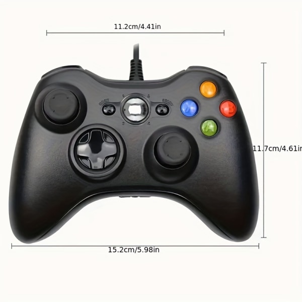 Kabelansluten kontroll för Xbox 360, spelkontroll med dubbel vibrationsturbo, kompatibel med Xbox 360-konsol och PC-fönster, STEAM-plattformar Black