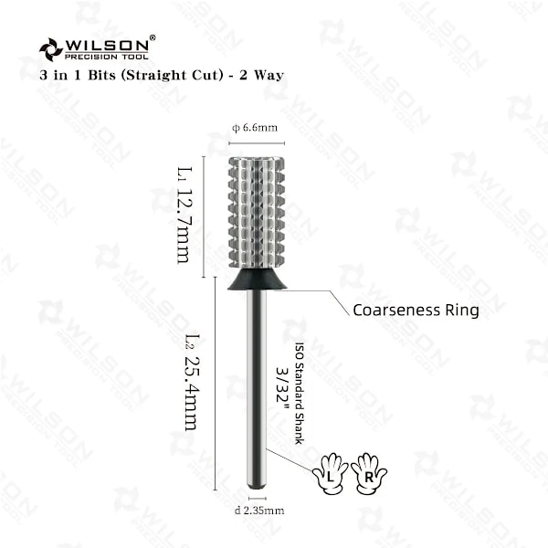 WILSON 3 i 1 - Fräsar (Rak skärning 2-vägs) - Verktyg Naglar Klippare för manikyr Fräsar nageltillbehör ta bort hård gel gratis 2pcs C None 868