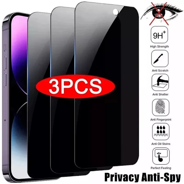 3Pcs Sekretess Skärmskydd För Iphone 14 Pro Max Anti-Spy Glass För Iphone 13 12 11 Xs Max. Xr 7 8 Plus Se 2022 Härdat Glas For iPhone 4 4S 3PCS Privacy Screen