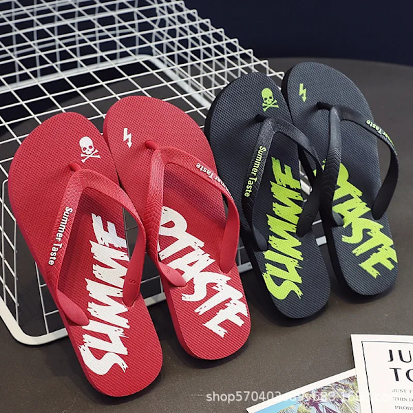 Mænd Tøfler Sandaler Mode Flip-Flops Mænd Bære Enkel Flad Bund Bad Slidstærke Tøfler Sommer Strand Sommer Strand Sko Red L-44-45