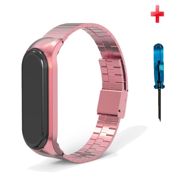 För Xiaomi Mi Band Armband 3/4/5/6/7 rem Rostfritt stål Magnetrem Xiaomi Armband Mi Band 3 4 Miband 5 6 7 Rem YZ-Pink Mi 3 4 strap