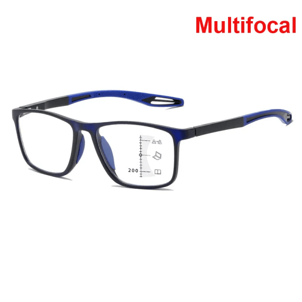 Multifokala progressiva läsglasögon Kvinnor Män TR90 Båge Anti Blue Light Sport Bifocal Presbyopia Glasögon med dioptri multifocal-blue