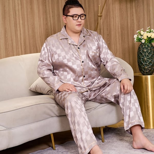 5Xl Stor Størrelse Pyjamas til Mænd 165Kg Forår Sommer Is Silke Satin Cool Pyjamas Mænd Sæt Casual Løs Luksus Print Nattøj Pijamas 12 4XL(110-130kg)