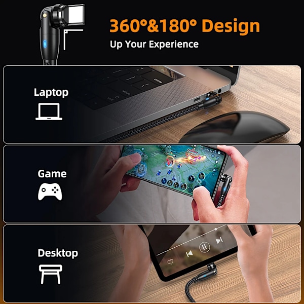 Aufu 5A magneettinen USB C -kaapeli Realme Huawei 100W pikalatauskaapeli Samsung-kannettavalle mikromagneettichar. USB-kaapeli Black for iPhone 1.8m