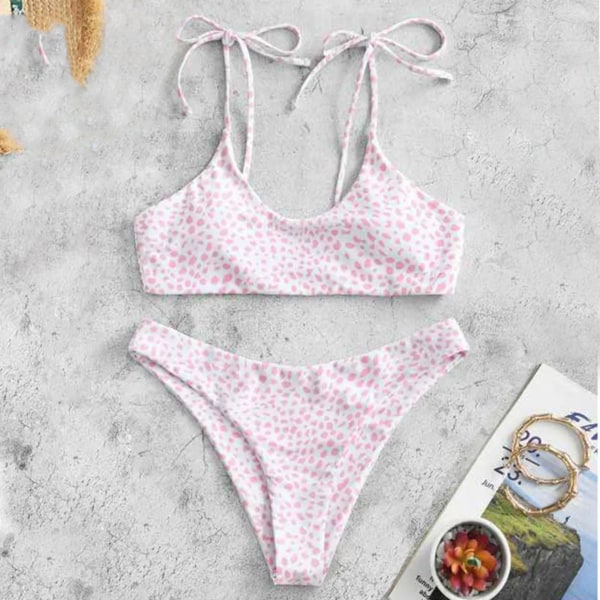 Bikini Set LaceUp Baddräkt Dam Leopard Bikini Badkläder med låg midja Dam Strandkläder Brasiliansk stringtrosa Sexig Bikini 2024 Kvinna White L