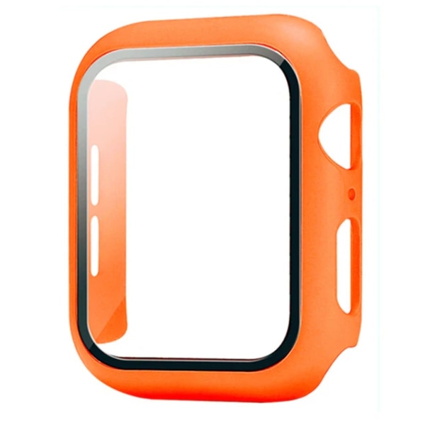 Härdat glas+ cover för Apple Watch 9 8 7 41 mm 45 mm 42 mm 38 mm PC-bumper Case iWatch series 6 5 4 se 44 mm 40 mm 22 orange Series456 SE 40MM