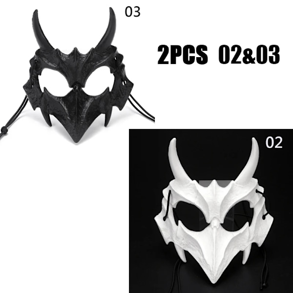 Halloween Skull Party Mask Anime Dragon Gud Skelett Half Ansiktsmasker Ben Skull Djur Mask Cosplay Dance Prom Styrkort 2PCS 02 03