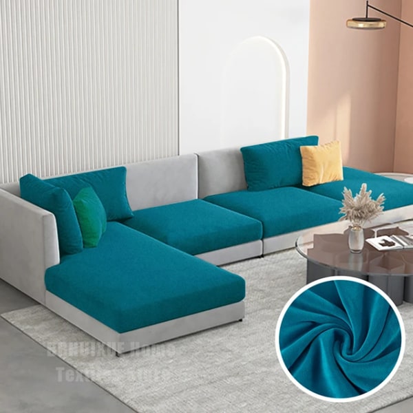 Elastisk sammetssoffa Cover för möbelskydd i vardagsrummet Avtagbar L-form Hörnfåtöljssofföverdrag Lake blue Plus Size (L)-1pc