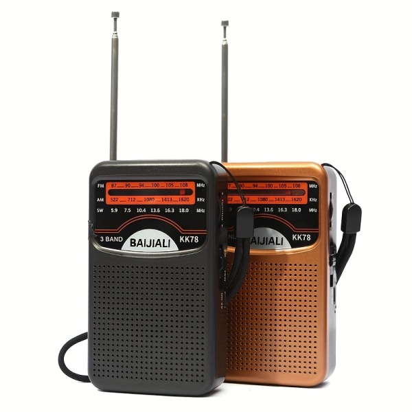 Bärbar radio AM FM, transistorradio med högtalare, hörlursuttag, USB laddning, fickradio för inomhusbruk (inga hörlurar ingår) Orange