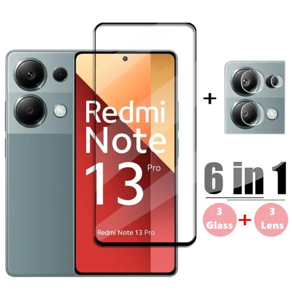 6-i-1 glas för Redmi Note 13 Pro Global Cover härdat glas Redmi Note 13 Pro Skärmskydd Linsfilm Redmi Note 13 Pro 1 Glass and 1 Lens Note 13Pro 5G