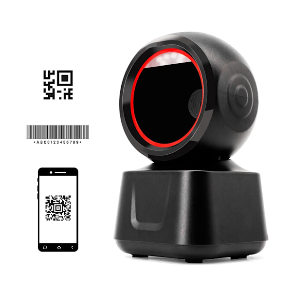 1D 2D QR Desktop Trådløs Stregkodescanner Håndfri Auto Sense Læser USB Kompatibel med Windows Android System Billed CMOS Sensor black