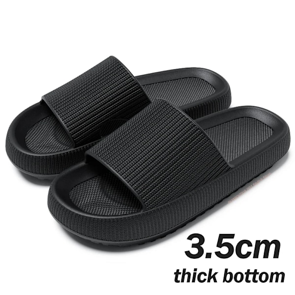 2024 Sommar Tofflor Män Mjuk Botten Inomhus Hem Plattform Sandaler Mode Flip Flops Strand Skor Par Icke-Slip Badrummer Bilder B-black 42-43(Fit 41-42)