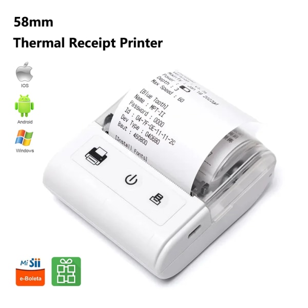 58mm minificka thermal kvittoskrivare Bärbar trådlös Bluetooth mobil biljettskrivare Android IOS Windows thermal impresora White 3 rolls