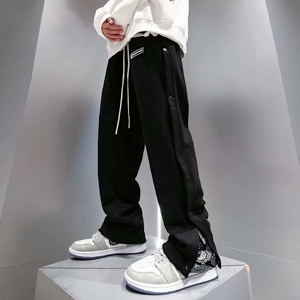 Breasted Byxor Mäns Fjäder Mode Märke Hip-Hop Valpar Vacker Cashew Flower Sy Rak Rör Loss Bred Bendipper Casual Byxor Grey M