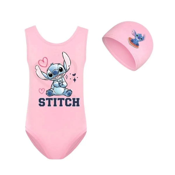 Stitch Girls Cartoon Baddräkt och cap i ett set, den bästa födelsedagspresenten för flickor Brown size 110