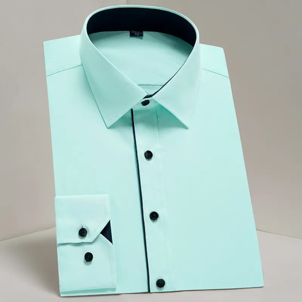 Klassiska långärmade solid basklänningskjortor för män Bekväma semiformella Business Social Standardpassform Lättskött kontorsskjorta 15113 39