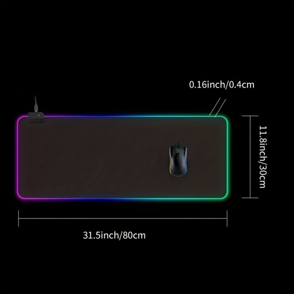 Livlig RGB-musmatta: Lyft din arbetsyta med en LED-spelmusmatta och uppnå precision och stil för trådlösa datormöss Perfekt för kontor 80.01*29.97*0.41cm