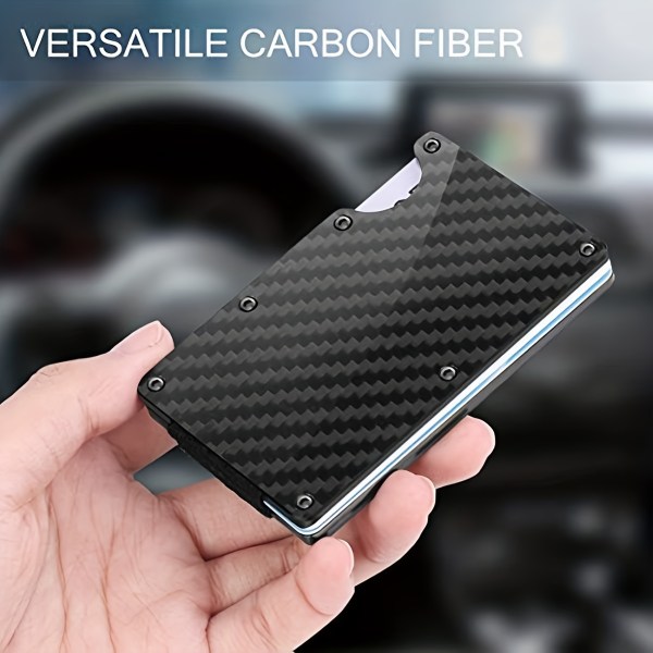 Smal bärbar kreditkortshållare Bärbar case, minimalistisk kopplingsväska i metall Carbon Fiber（silvery）