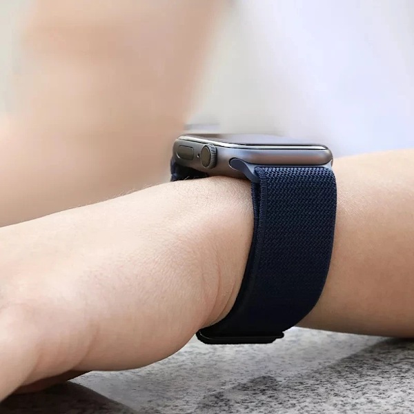 Strækbar Nylonrem til Apple Watch Ultra Band 40mm 41mm 42mm 44mm 45mm 49mm Elastiske Armbånd iWatch Serie 9 8 SE 7 6 5 4 3 2 Dark Navy 42mm 44mm 45mm 49mm