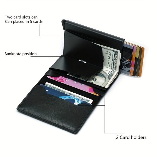 Kreditkortshållare Nytt aluminiumfodral Case RFID PU-läder Pop Up- case Myntväska Korthållare Brown