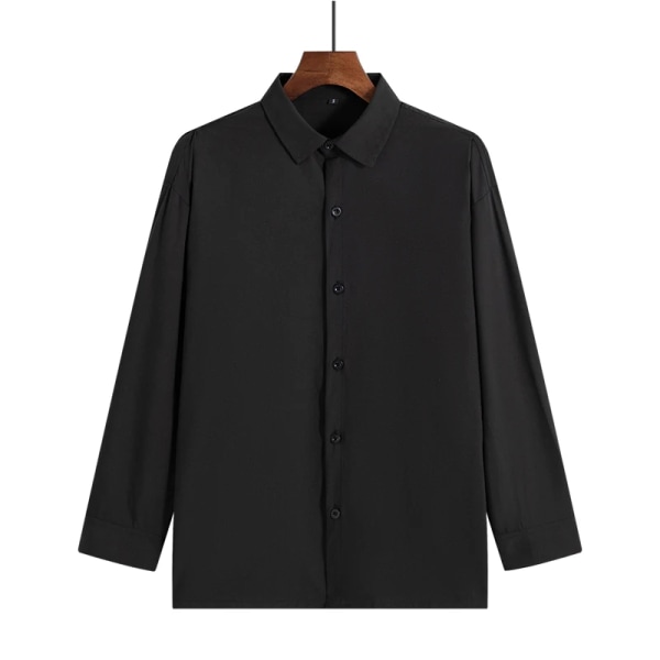 Höstens långärmade skjortor för män Mode Koreansk Baggy No-Iron Business Casual Elasticitet Lapel Collar Shirt Vit Ljusblå Dark green Asia XL (70-77kg)