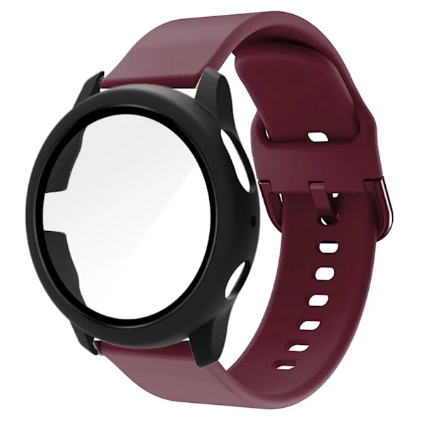 20 mm:n suojakotelo Samsung Galaxy Watch 4/5/6 40 mm:lle ja 44 mm:lle, ranneke Galaxy Watch Active 2 40 mm:lle ja 44 mm:lle, suojaavat puskurit Black and Wine Red Galaxy Watch 4 44mm