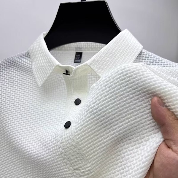 Jacquard Polo Tröja Herr-Kort-Ärmade T-Shirt 2024 Sommar Mode Märke Vit Lapel Andas Mesh Män ' S Halv-Ärm Toppkläder Black 2L