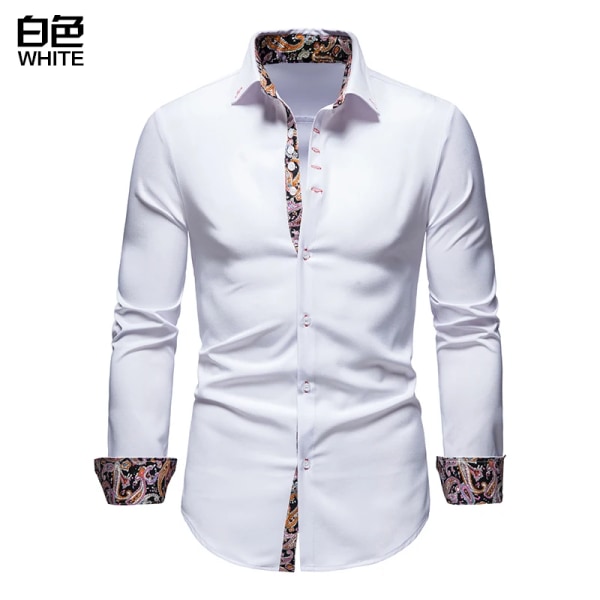 Herrskjorta med krage Vita skjortor Man Långärmade Herrskjortor 2023 Herrpikétröjor för män Famous s White M