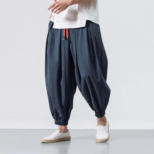 Ensfarvet Harem Baggy Bukser til Mænd - Løs Bund - Casual Joggers Sportswear - Lanternebukser - Elastiske Bukser til Mænd - S - Pantalones Grey-3 5XL