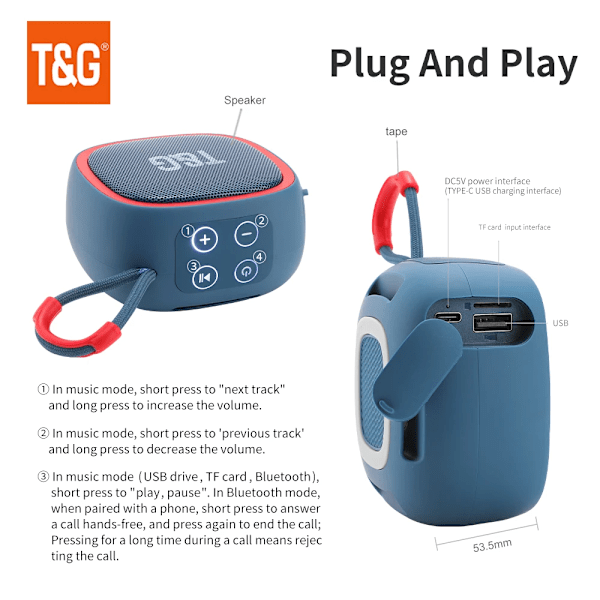 Tg659 Mini Trådlös Kraftfull Blåtand Högtalare Tws Bluetooth 5.3 Ljudbox Hifi Högtalare Supp Sortera Tf-Kortsradio Gray