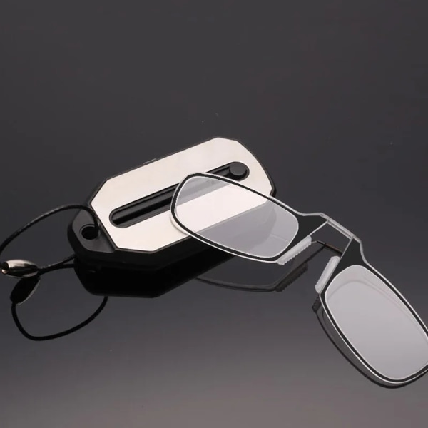 Nose Clip-on Läsglasögon Vikbar Benlös Ultralätt nyckelring Glasögon Herr Dam Mini Portabla Presbyopic Glasögon +1,0 Till +3,0 black