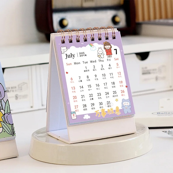 2025 Mini Tegneseriekalender Kawaii Skrivebords Kalender Stående Flip Desktop Kalender Lille Planlægger Adventskalender D