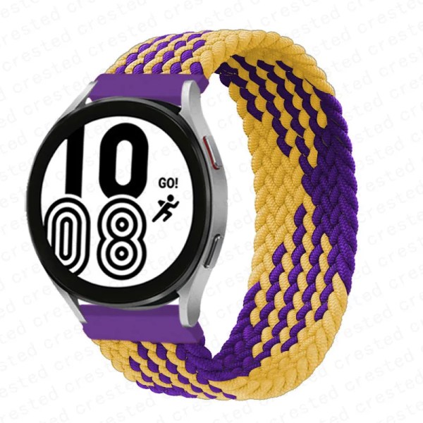 Flätad Solo Loop För Samsung Galaxy watch 4/5/6/44mm 40mm/klassisk rem 46 42mm/aktiv 2/Gear S3 armband 22mm 20mm Watch Band purple yellow M