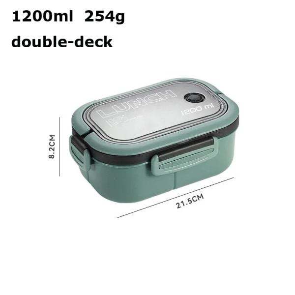 Bärbar förseglad lunchlåda 2-lagers mesh för barn Läcksäker Bento Snackbox med bestick Mikrovågssäker matförvaringsbehållare Green 2
