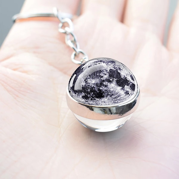 Solsystemet Moon Jorden Saturnus Glas Ball Nyckelkedja Galaxy Nebula Space Keyring Mode Bil Nyckel Kedja Planet Smycken planet A