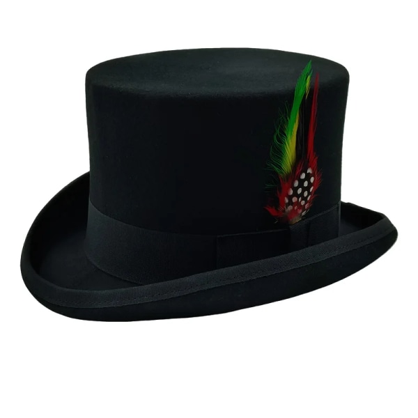 Special High Top hat Trollkarl hög hatt Prestanda Brittisk svart jazz topp hattar manliga och kvinnliga domstol gentleman platt filt hatt 9 M 56-58