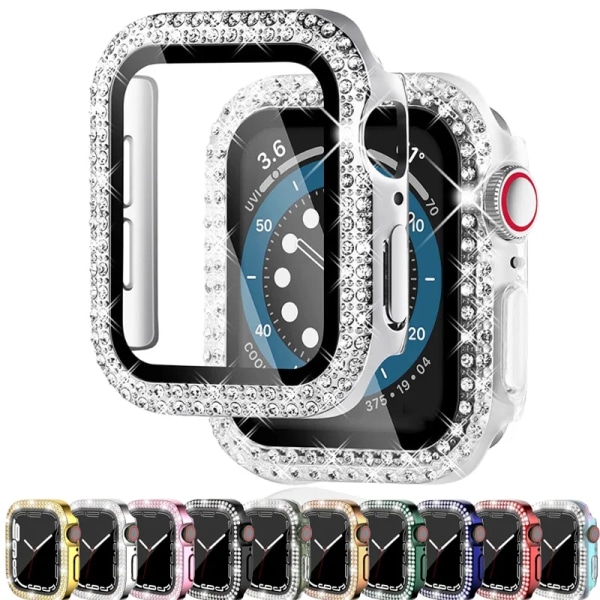 Diamond Cover för Apple Watch 45mm 41mm Case 42mm 38mm PC Bumper Protector för Iwatch Serie 8 7 6 5 4 3 Se 40mm 44mm Tillbehör A-Green 45MM Series 7 8