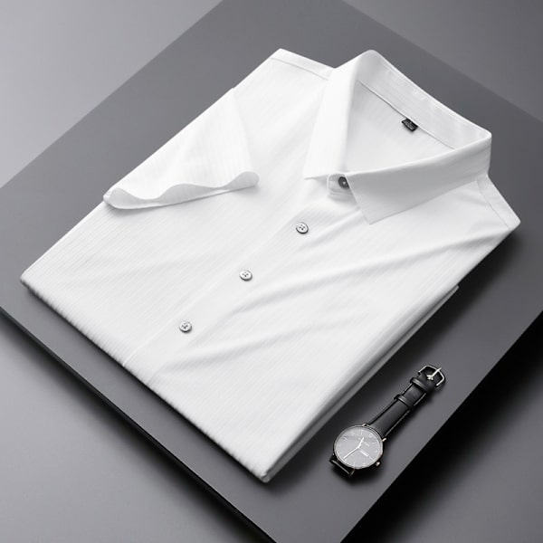Raidollinen paita miehille, lyhythihainen kesä Ice Silk 2024 Uusi joustava Business-paita miehille, saumaton kesäpaita keväälle ja kesälle Grey L