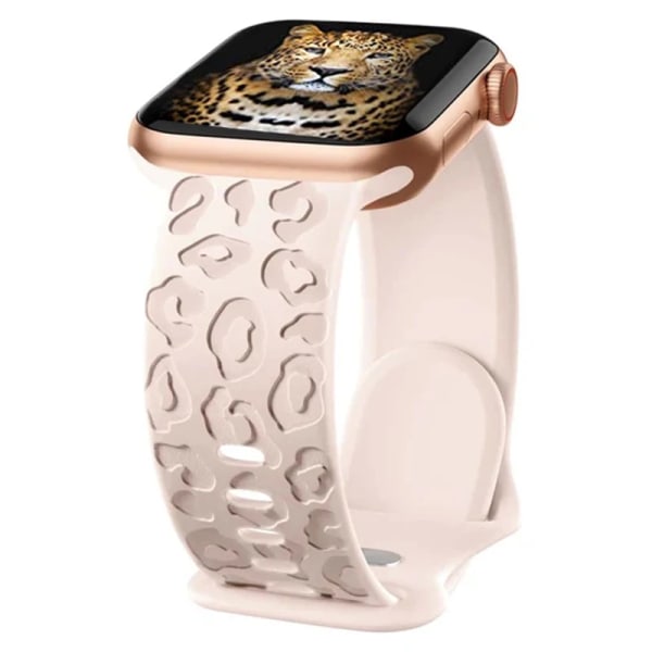 Graverad rem för Apple Watch Band 44mm 40mm 45mm 49mm 41mm 38mm 42mm Leopard silikonarmband för iwatch series 3 6 7 8 ultra B Pink sand 42 44 45 49mm