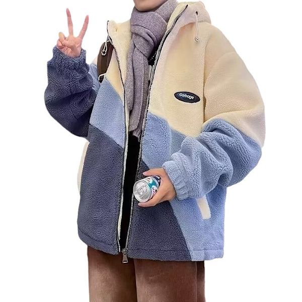 Berber Fleece Bomullsrock Mäns Vinter Ny Lappverk Kontrast Färg Bomulls-Vadderade Kläder Trendy Tonårs Fleeces Vadderad Jacka Vinterkläder Blue XL