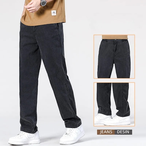 Sommer Nye Baggy Jeans Mænd Klassiske Tynde Lyocell Stof Høj Kvalitet Straight Casual Bukser Bløde Denim Bukser Kaffe Blå Grå Blue 4XL (W38)